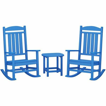 POLYWOOD Presidential Pacific Blue Patio Set with South Beach Side Table and 2 Rocking Chairs 633PWS1661PB